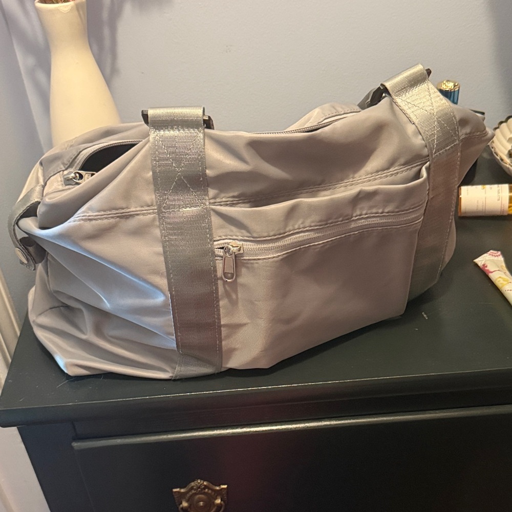 Gray Tote Bag with Silver Straps